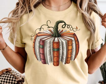Fall Book Pumpkin Comfort Colors® Tee: Halloween Librarian Shirt