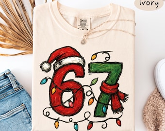 Six Seven Christmas Shirt, Viral 6 7 Meme Tee, Funny 67 Six Seven Meme Christmas Shirt, Meme Graphic Shirt, Funny Santa Says Six Seven Shirt
