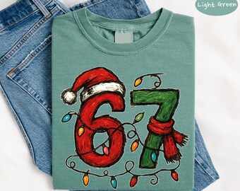 Six Seven Christmas Shirt, Viral 6 7 Meme Tee, Funny 67 Six Seven Meme Christmas Shirt, Meme Graphic Shirt, Funny Santa Says Six Seven Shirt