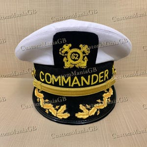 White Captain Ship Yacht Admiral Commander Skipper Hat, Gift For Boat Owner Cap, Yachting skipper Hat with Badge