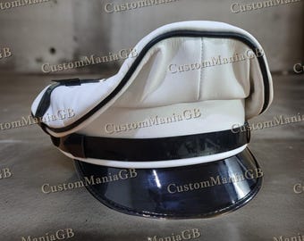 Gorra militar Muir de cuero blanco suave con visera, estilo motero.