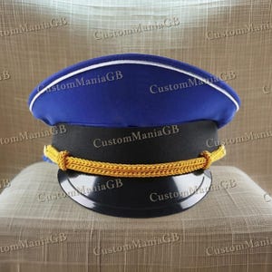 Blaue Spitzenoffiziermütze, Festivaluniformhut im Armeestil für Cosplay Kostümparade Theater Visor Cap für Dramatik und Events