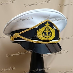 Captain Ship Yacht Admiral Commander Skipper Hat, Gift For Boat Owner Cap, Yachting skipper Hat with Badge