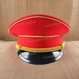 Red Peaked Visor Cosplay Commission Officer Hat, Cap