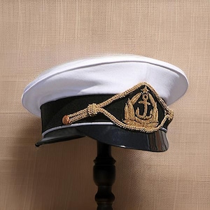Captain Ship Yacht Admiral Commander Skipper Hat, Gift For Boat Owner Cap, Yachting skipper Hat with Badge