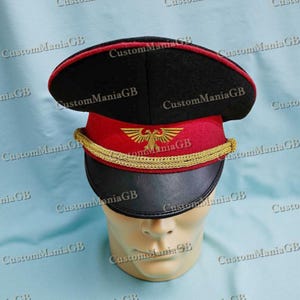 Red and Black Peaked Visor Cosplay Commission Officer Hat, Cap