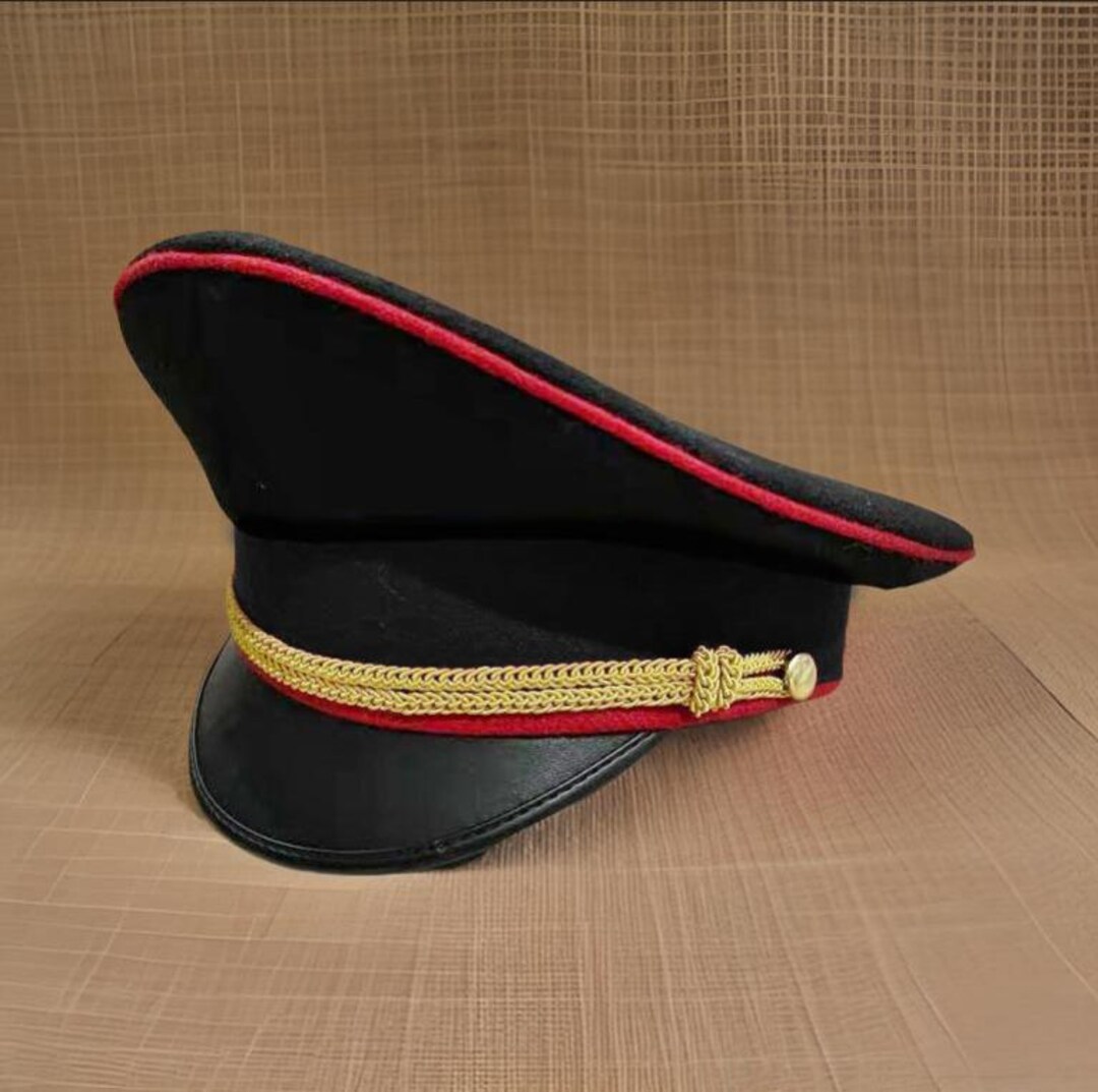Commission Cap Custom Red and Black Peaked Visor Cosplay Commission Officer Hat, Cap ...