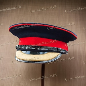 Red and Black Peaked Visor Cosplay Commission Officer Hat, Cap