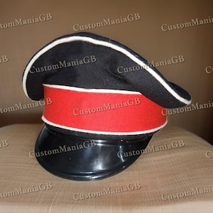 Red and Black Peaked Visor Cosplay Commission Officer Hat, Cap