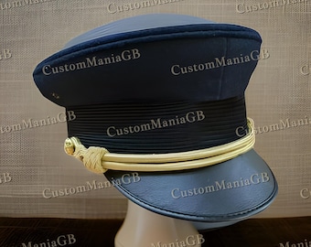 Black Peak Visor Officer Cap, Festival Uniform Hat Army-Style Cosplay Costume Theatre Cap for Drama Play and Events