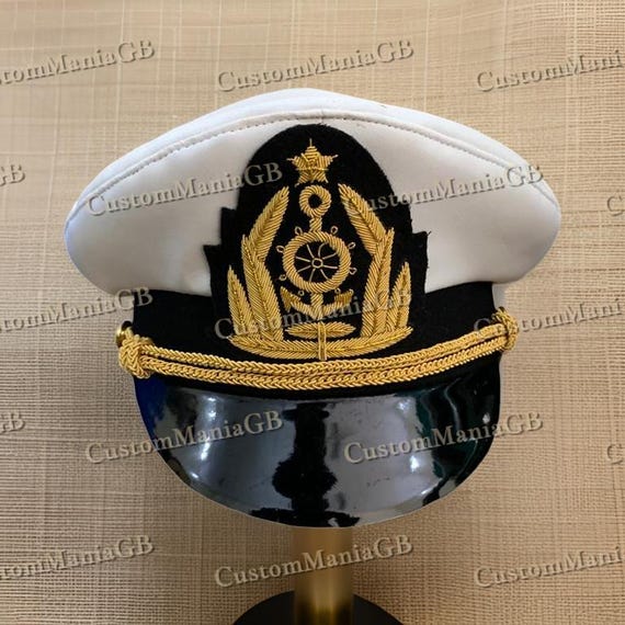 Cappello da capitano in pelle bianca, da ammiraglio, comandante