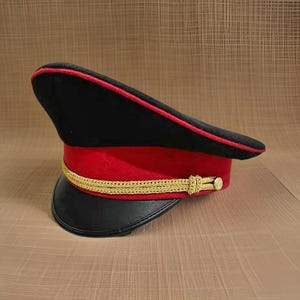 Red and Black Peaked Visor Cosplay Commission Officer Hat, Cap