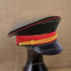 Red and Black Peaked Visor Cosplay Commission Officer Hat, Cap