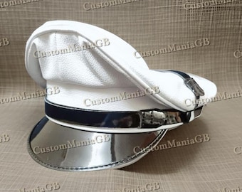 Gorra militar Muir de cuero blanco suave con visera, estilo motero.