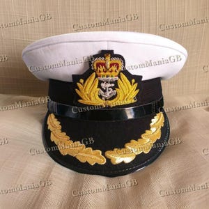 White Captain Ship Yacht Admiral Commander Skipper Navy Hat, Gift For Boat Owner Cap, Yachting skipper Hat with Badge