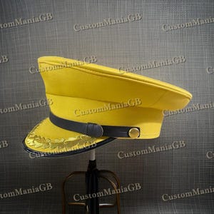 Yellow Peak Officer Cap, Festival Uniform Hat Army-Style Cosplay Costume Theatre Visor Cap for Drama Play and Events