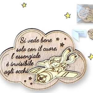 Kit 10 Calamite Il Piccolo Principe in Legno Okumè e Betulla con Bigliettino Personalizzato per Battesimo, Cresima, Comunione o Compleanno