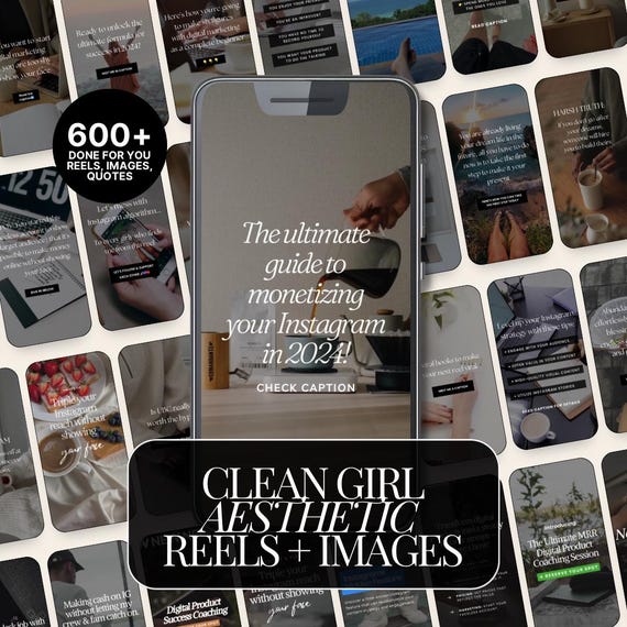 600+ Done For You Clean Girl Aesthetic Reels, Images & Quotes Bundle w/ PLR MRR, Social Media Kit, Faceless Marketing, DFY Digital Products