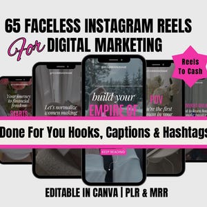 65 Faceless Instagram Reels: Editable Canva Templates (PLR & MRR)