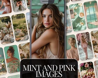 Mint and Pink Pastel AI Stock Image Bundle | Soft Aesthetic for Social Media Digital Branding | MRR & PLR