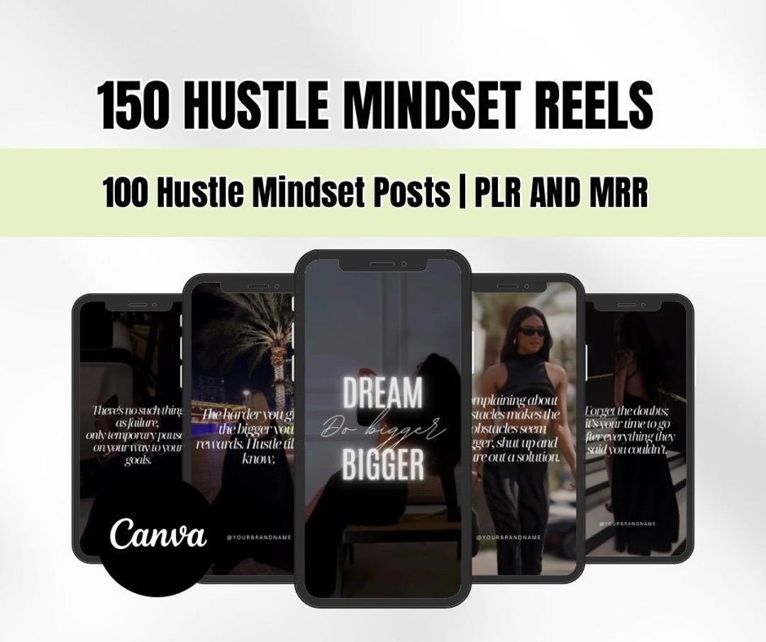 Hustle Mindset Reels & Motivational Canva Templates | 150 Reels + 100 ...
