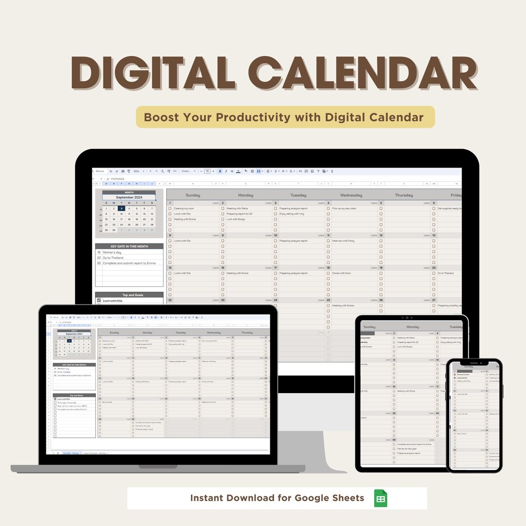 Digital Monthly Calendar Spreadsheets | Customizable & Printable ...