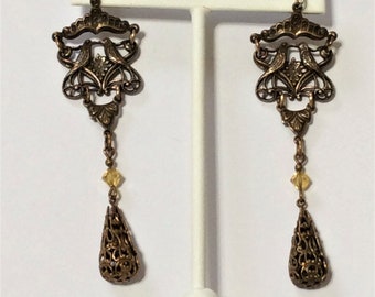 Vintage Victorian Inspired Love Birds Dangle Earrings