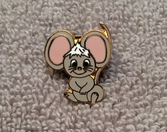 Vintage Cloisonne Look Enamel Mouse Label Pin Sweet Smiling Little Mouse Pin C. Sanders Emblems