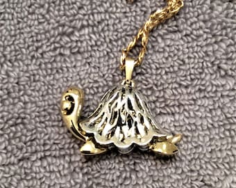 Vintage GOLD CROWN INC Pendant Necklace Double Gold Tone Staggered Chain with Silver/Gold Tone Turtle Pendant