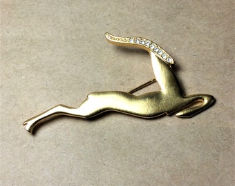 Broche Vintage Motif Gazelle En Relief Or - Superbe Pièce Ancienne, Occasion