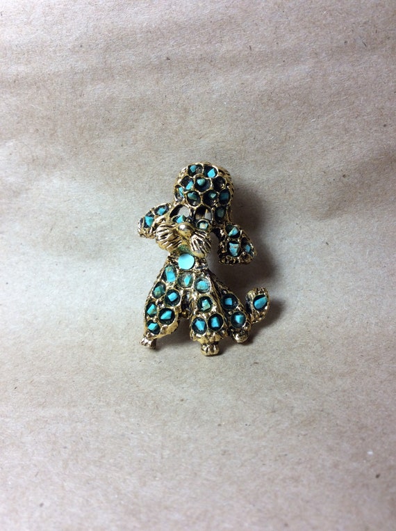 Vintage Mid Century Poodle Dog Brooch Antiqued Go… - image 2