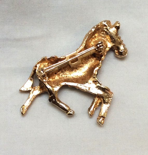 Vintage Enamel Zebra Brooch Prancing Gold Tone Ze… - image 3