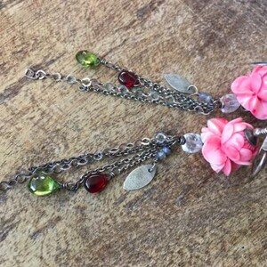 Boucles d'oreilles lotus conque fleur n69 - boucles d'oreilles pendantes en argent sterling, spirituel, pratiquants de yoga, péridot à facettes, grenat et quartz
