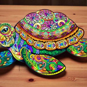 Wooden puzzles Turtle unique form of details 188 elements 52x31cm , gift for her/him , home decor , family-friendly wooden puzzles , kids
