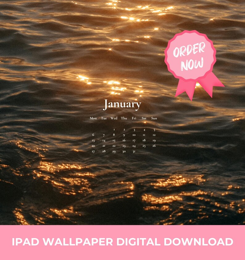 Monthly Calendar iPad Wallpaper 2025 Ocean Vibes Aesthetic iPad