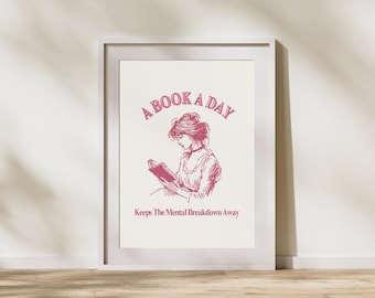 Lámina "Un libro al día" / Decoración artística para amantes de los libros (Descarga digital)