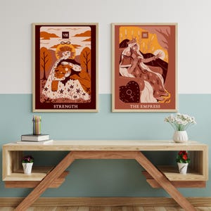 Stärke und Die Kaiserin Terrakotta Tarot Orakel Kartendrucke 2er Set | Digitale Kunst Download | Mystisch Dekor