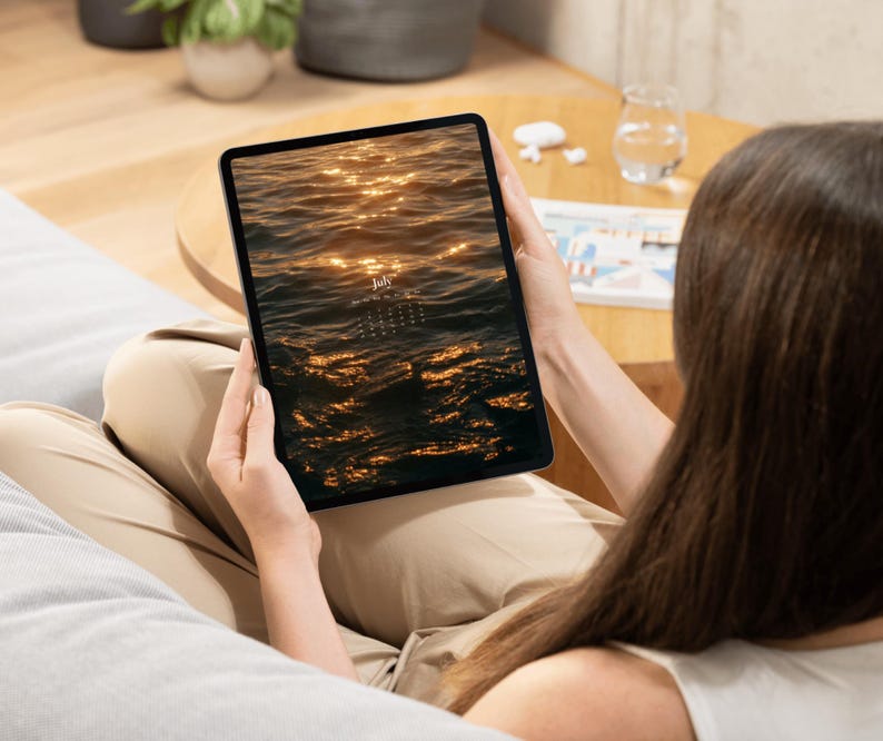 Monthly Calendar iPad Wallpaper 2025 Ocean Vibes Aesthetic iPad