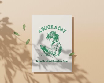 Lámina decorativa imprimible "Un libro al día" / Decoración literaria con estética de libros (Descarga digital)