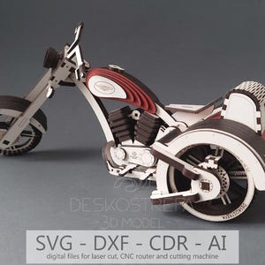 Fichiers numériques, - Gabarit découpé au laser, puzzle 3D, modèle 3D en bois - TRIKE moto, puzzle 3D, Cdr, Dxf, constructeur en bois, Harley Davidson