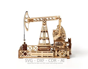Oil Derrick 3D Puzzle: Laser Cut Template (Digital File)