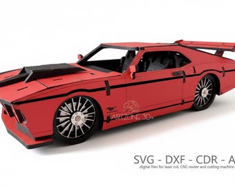 Rompecabezas de madera 3D del Ford Mustang: Plantilla cortada a láser (archivo digital)