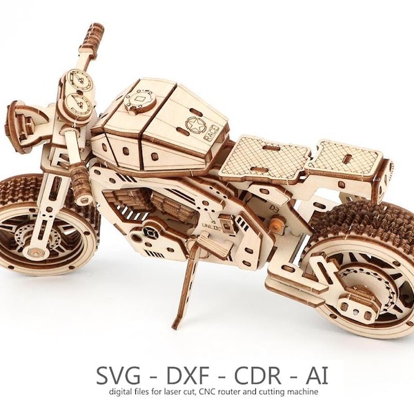 Digital File - Moto Racer Bike, 3d puzzle, laser cut template, CDR, DXF, wood construktor, cnc, 3 mm, wooden puzzle,