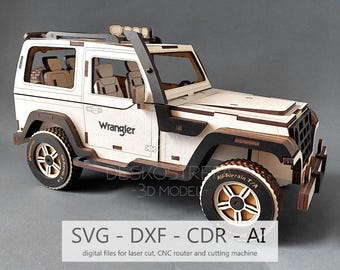 Digital file - Laser cut template, Terrain car - Wrangler 4x4, 3d wooden puzzle, 3mm