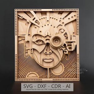 Mandala facial Steampunk: archivo de corte láser, arte mural multicapa (archivo digital) B048