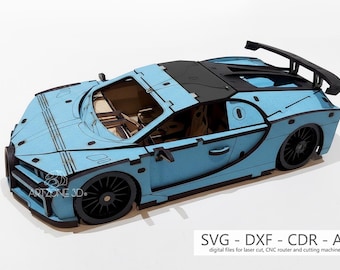 Digital file, 3d model -  Bugatti Chiron, laser cut template 3mm, 3d wooden puzzle, constructor,