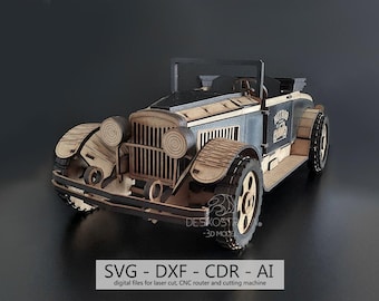 Digital file, Laser cut template, Terrain car - Nash Cabrio 1928, 3d wooden puzzle, 3mm