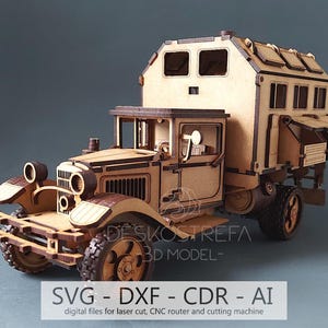 Archivo digital - Camión de madera. Rompecabezas 3D de madera, rompecabezas 3D cortado con láser, maqueta de coche, maqueta de madera, plantilla cortada con láser, 3 mm