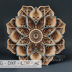Mandala multicouche B016, fichier numérique, CNC, décoration murale, sculpture en bois, décoration de salon, modèle de découpe laser, DXF, AI, Svg, Cdr