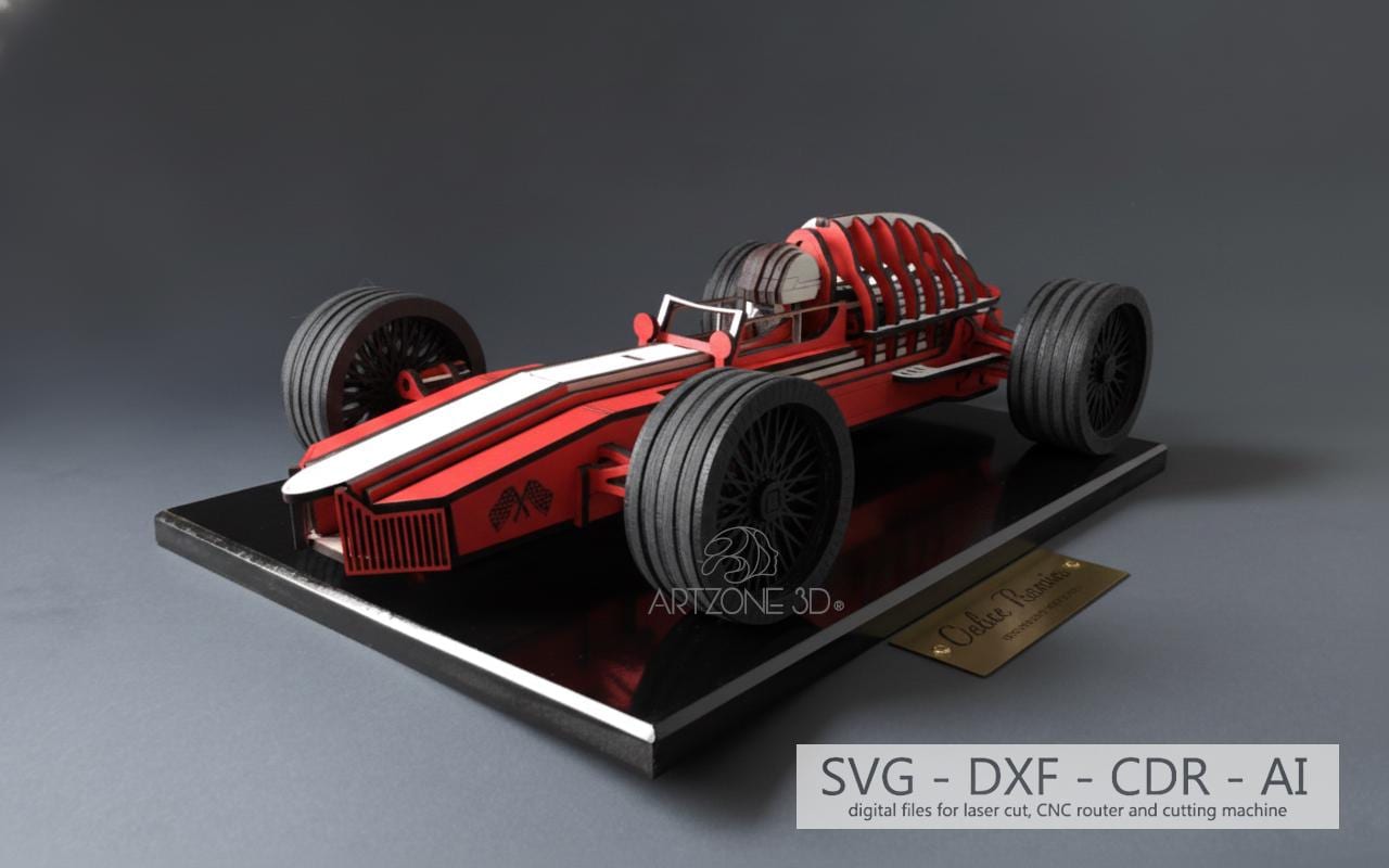 Laser Cut 3D F1 Race Car Puzzle: DIY Wooden Model Kit (digital